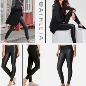 Athleta High-Waisted Black Leggings with Faux Leather Panels